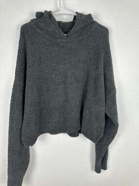 Aerie Women's Cozy Fuzzy oversized dark gray Cropped Hoodie Medium